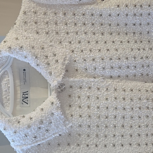 Zara Cream Textured Short Sleeve Jacket - Picture 2 of 6